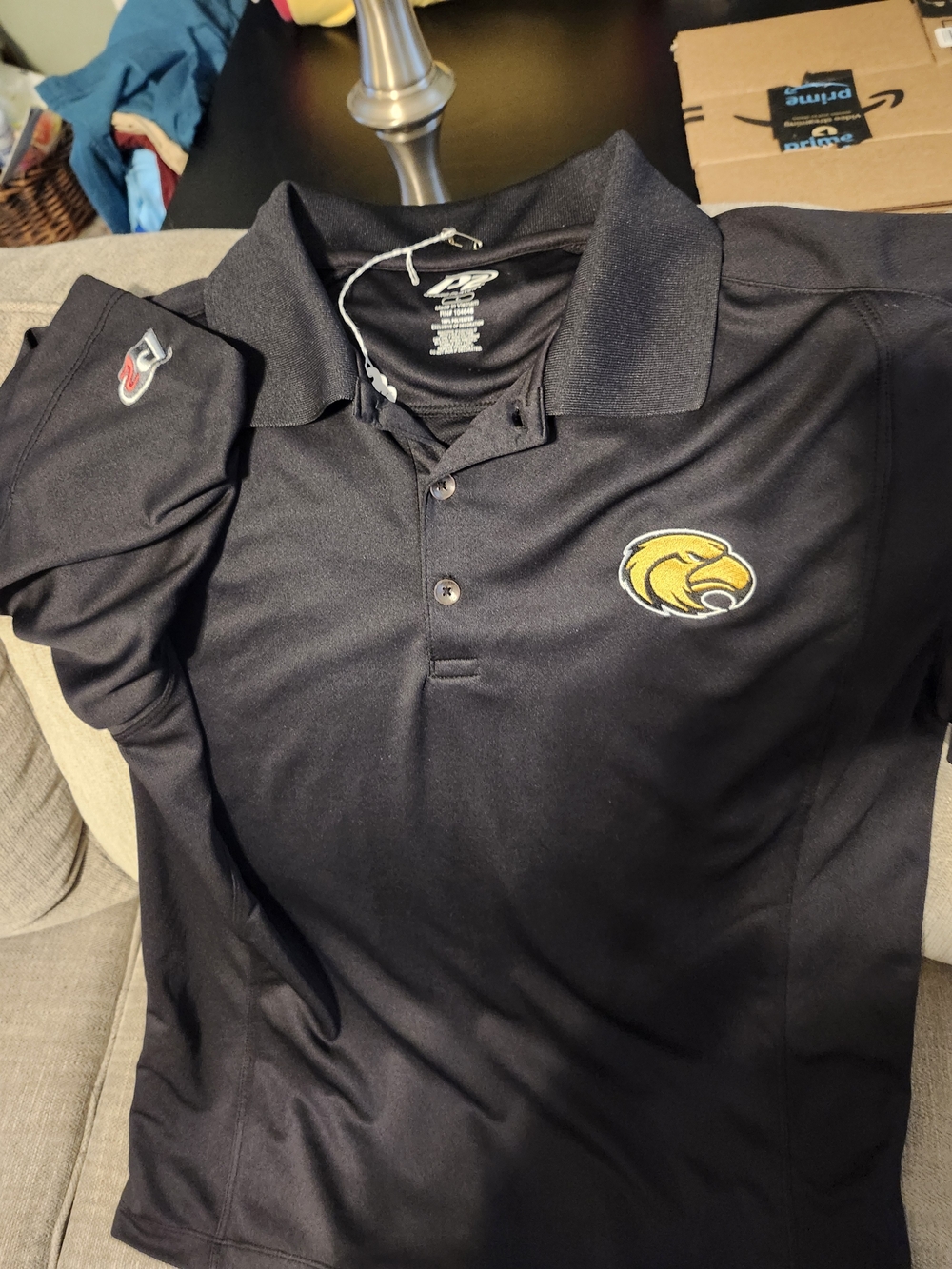 Pro Player Black Polo with Yellow Embroidered Eagle Patch